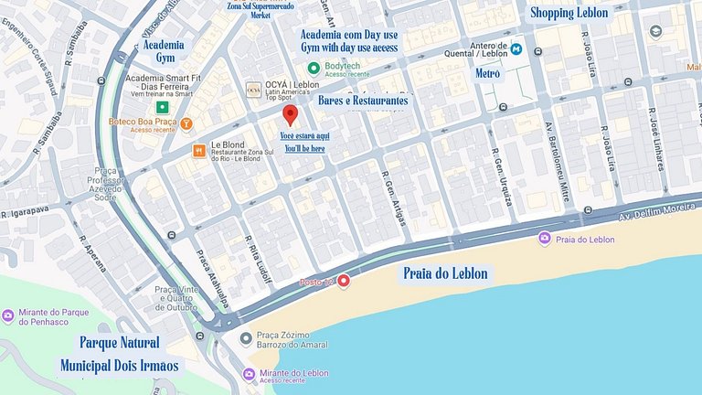 3 design bedrooms one block from Leblon beach