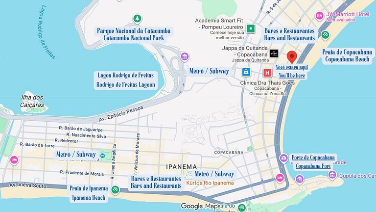 View of Copacabana beach, bedroom and living room