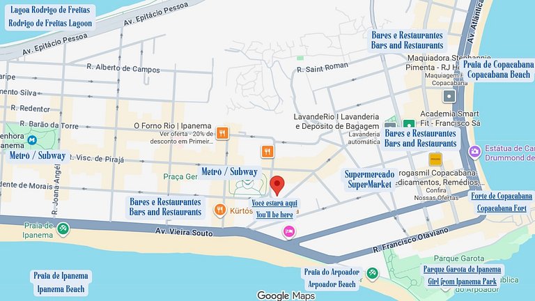 5 MINUTOS DA PRAIA DE IPANEMA, AO LADO DO METRO