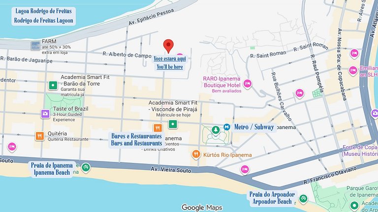 2 quartos perto da praia de Ipanema e da Lagoa