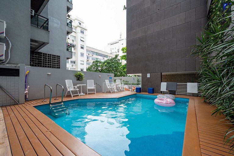Flat perto da praia com piscina, academia, sauna e vaga no A