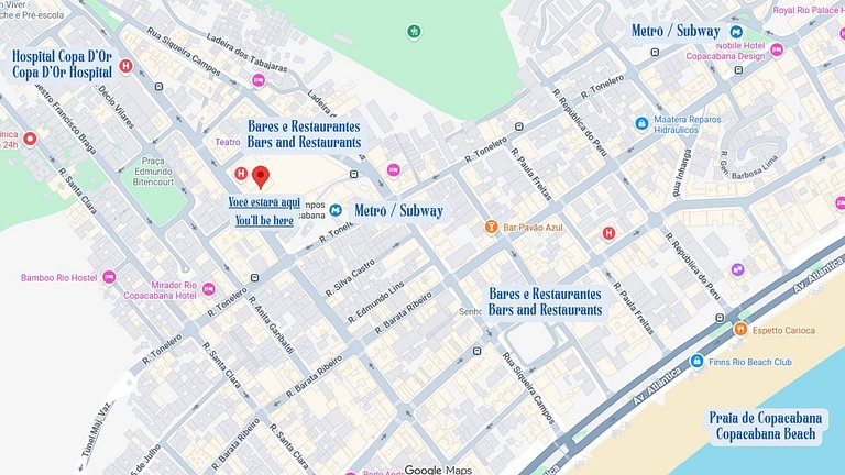 9min da Praia de Copacabana ao lado do metrô