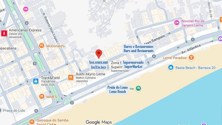 Dpt de temporada a una cuadra de la playa de Leme