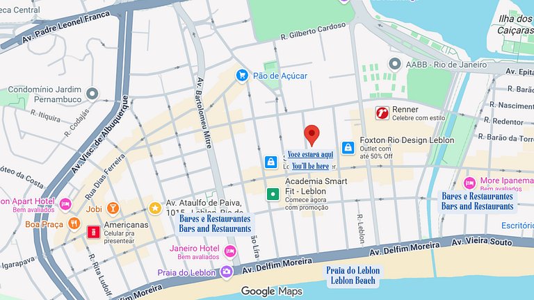 A dos cuadras de la Playa de Leblon, cerca del centro comerc