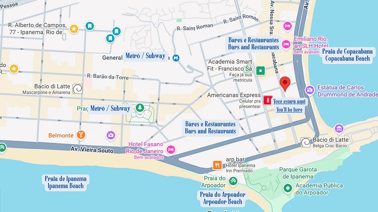 Quarto sala em Copacabana a 8 minutos da praia.
