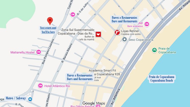 Apto acolhedor a 650m da Praia de Copacabana