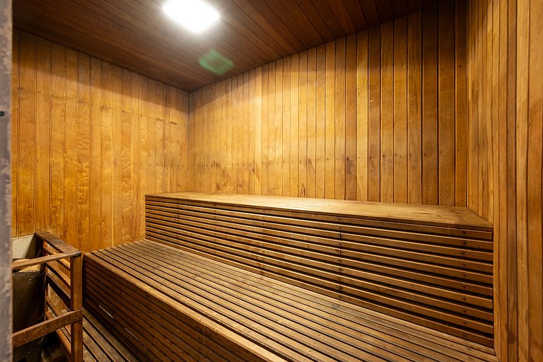 Flat perto da praia com piscina, academia, sauna e vaga no A